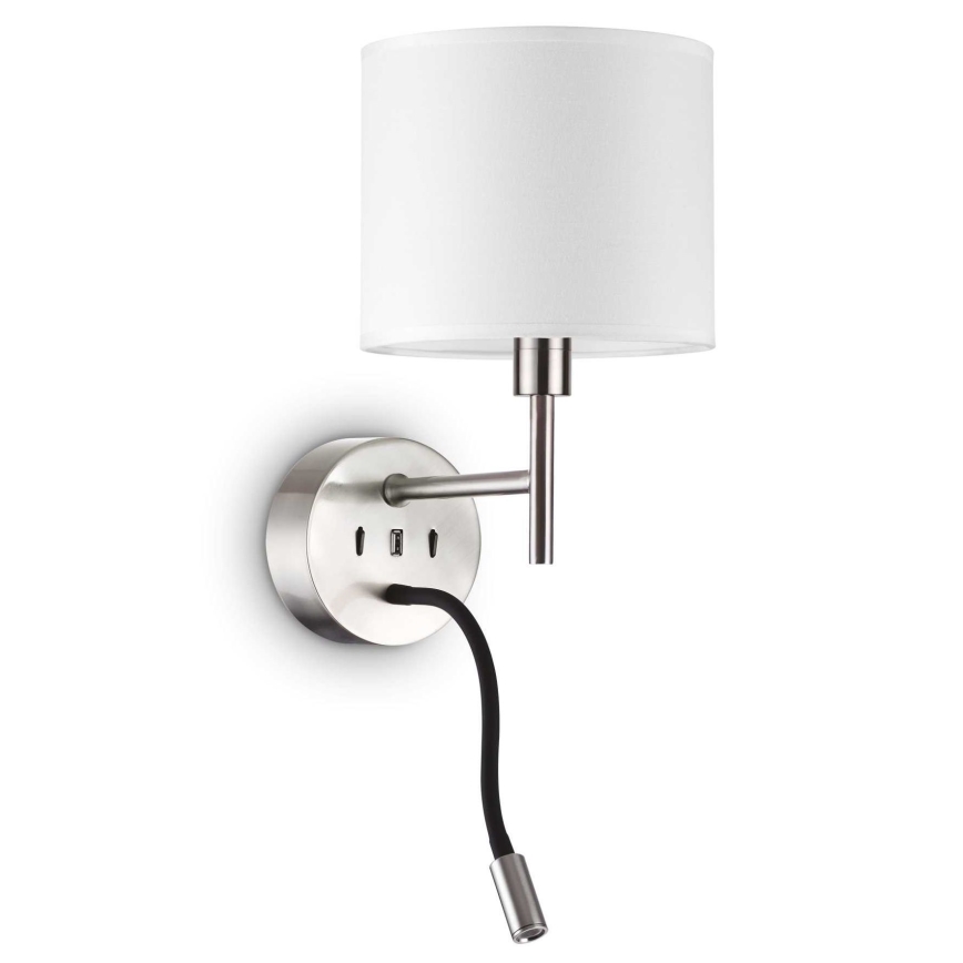 Ideal Lux - LED fleksibilna lampa sa nosačem SET UP 1xE27/42W + LED/3W/230V CRI 90 USB sjajni hrom