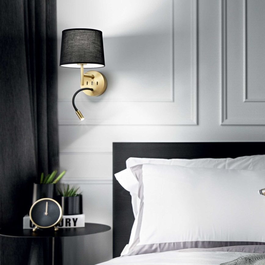 Ideal Lux - LED fleksibilna lampa sa monturom SET 1xE27/42W + LED/3W/230V CRI 90 USB zlatna