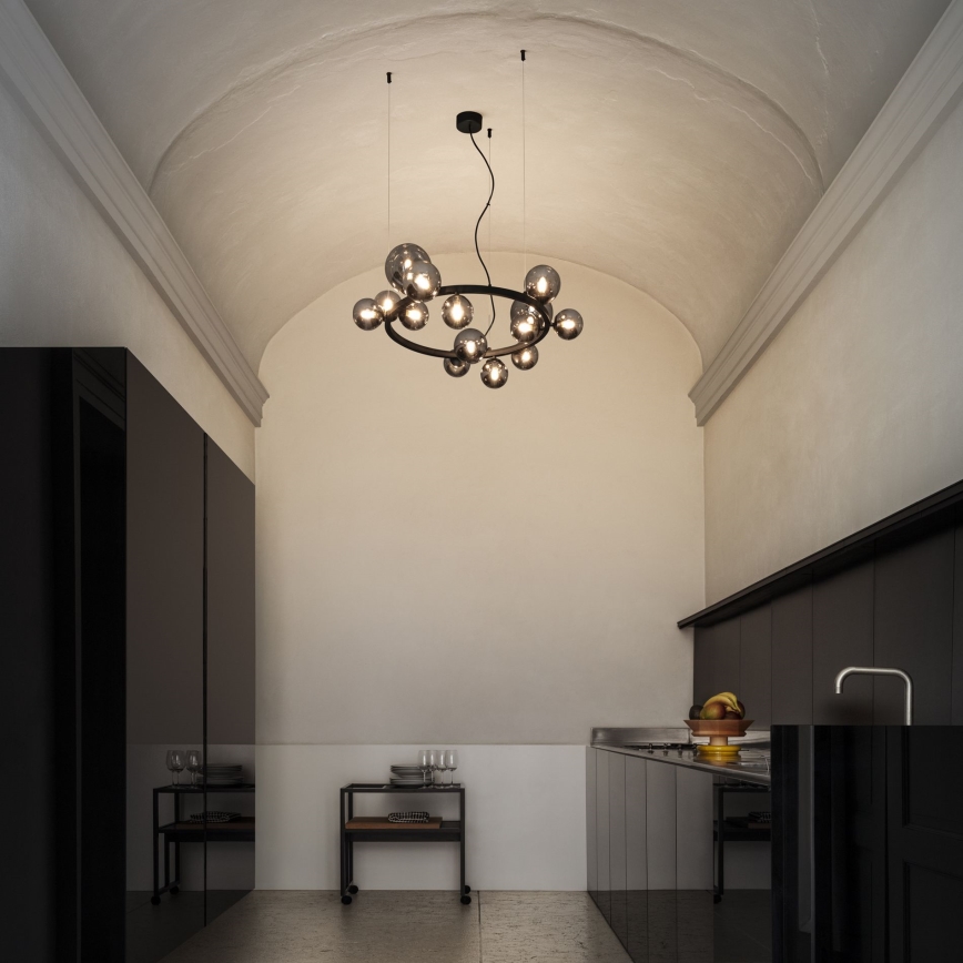 Ideal Lux - LED luster na sajli PERLAGE 14xG9/3W/230V prečnik 85 cm crna/zadimljena crna
