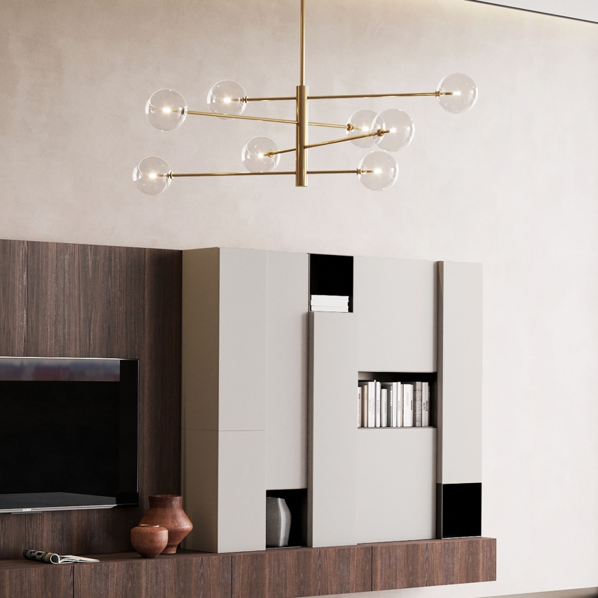Ideal Lux - LED luster na štapu EQUINOXE 8xG4/2W/230V prečnika 128 cm mesing/prozirno