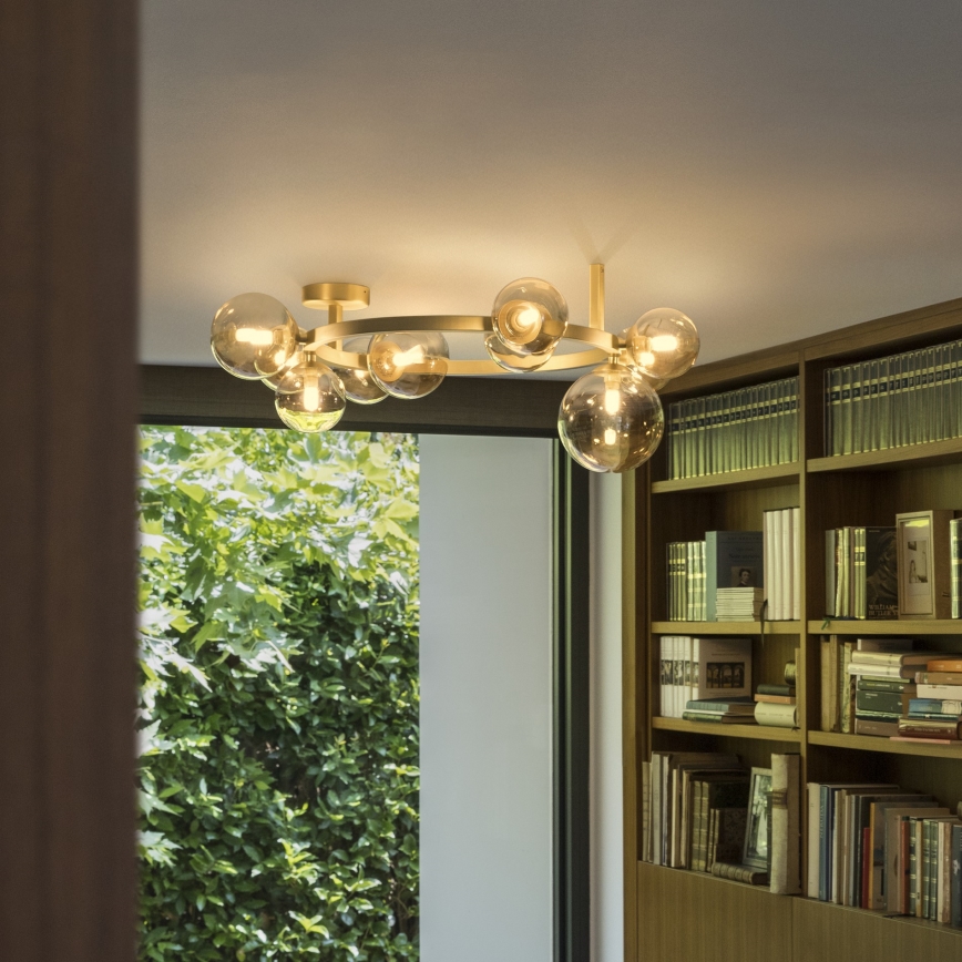 Ideal Lux - LED plafonski luster PERLAGE 10xG9/3W/230V prečnik 70 cm zlatna/zadimljeno bež