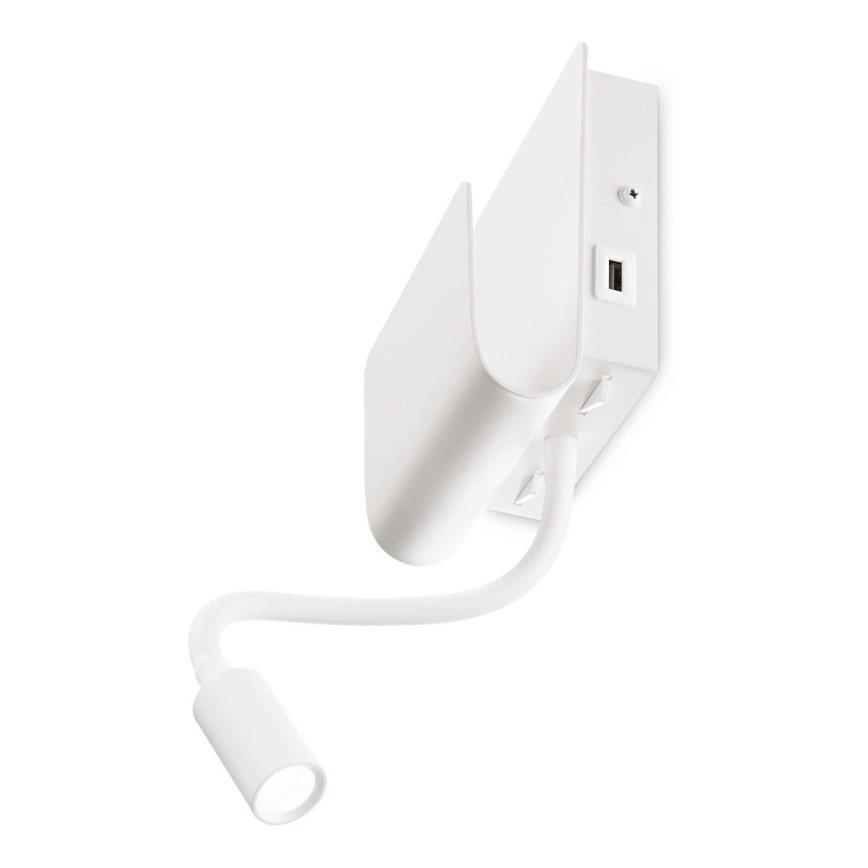 Ideal Lux - LED zidno usmereno svetlo sa fleksibilnom lampicom PROBE LED/9,5W/230V USB CRI 90 bela