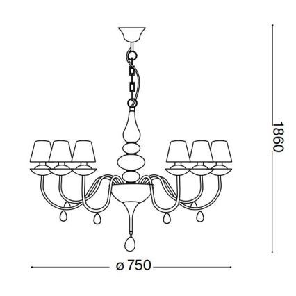 Ideal Lux - Luster na lancu BLANCHE 6xE14/4W/230V prečnik 75 cm crni
