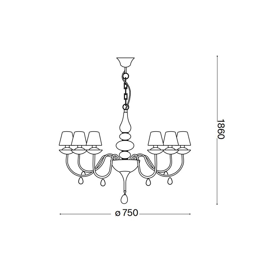 Ideal Lux - Luster na lancu BLANCHE 6xE14/4W/230V prečnik 75 cm crni