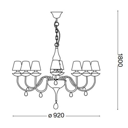 Ideal Lux - Luster na lancu BLANCHE 8xE14/40W/230V, prečnik 92 cm, crne boje