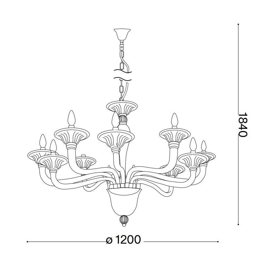 Ideal Lux - Luster na lancu BRIGITTA, 12 x E14 (maks. 40 W), 230 V, prečnik 120 cm, mesing