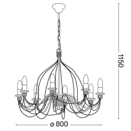 Ideal Lux - Luster na lancu CORTE 8xE14/40W/230V fi 80 cm bakar