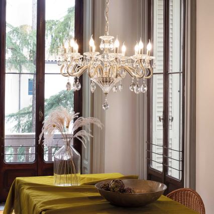 Ideal Lux - Kristalni luster na lancu NEGRESCO 10xE14/28W/230V prečnik 85 cm zlatna