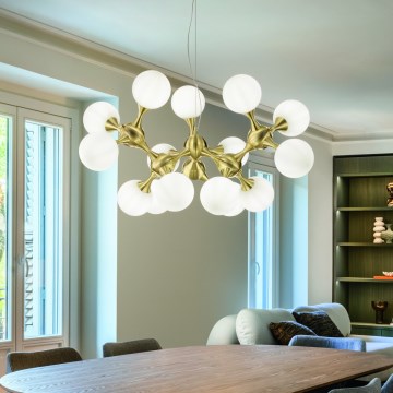 Ideal Lux - Luster na sajli NODI 15xE14/28W/230V prečnik 105 cm mesing/bela