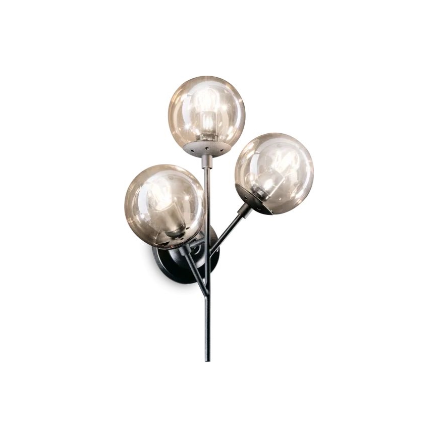 Ideal Lux - Zidna lampa KEPLER 3xE27/42W/230V crna/zadimljena