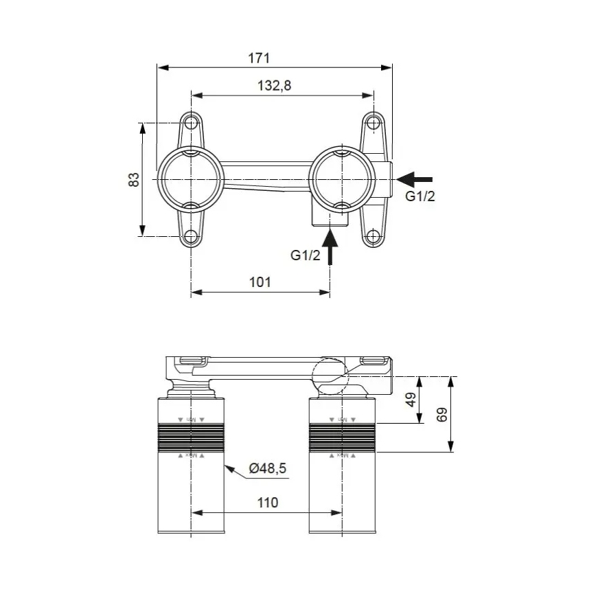 Ideal Standard A1313NU - Montažno telo za ugradnu bateriju za umivaonik BUILT-IN, plave boje