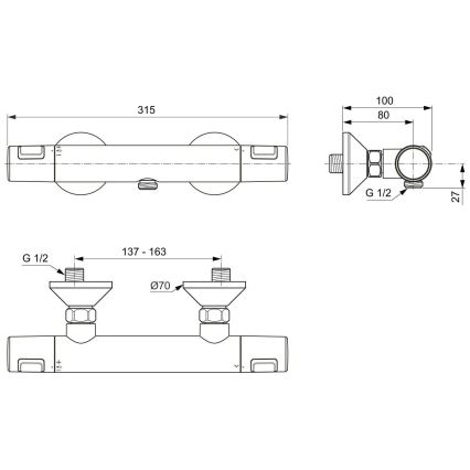 Ideal Standard A7201AA - Termostatska tuš baterija CERATHERM T25 sjajni hrom