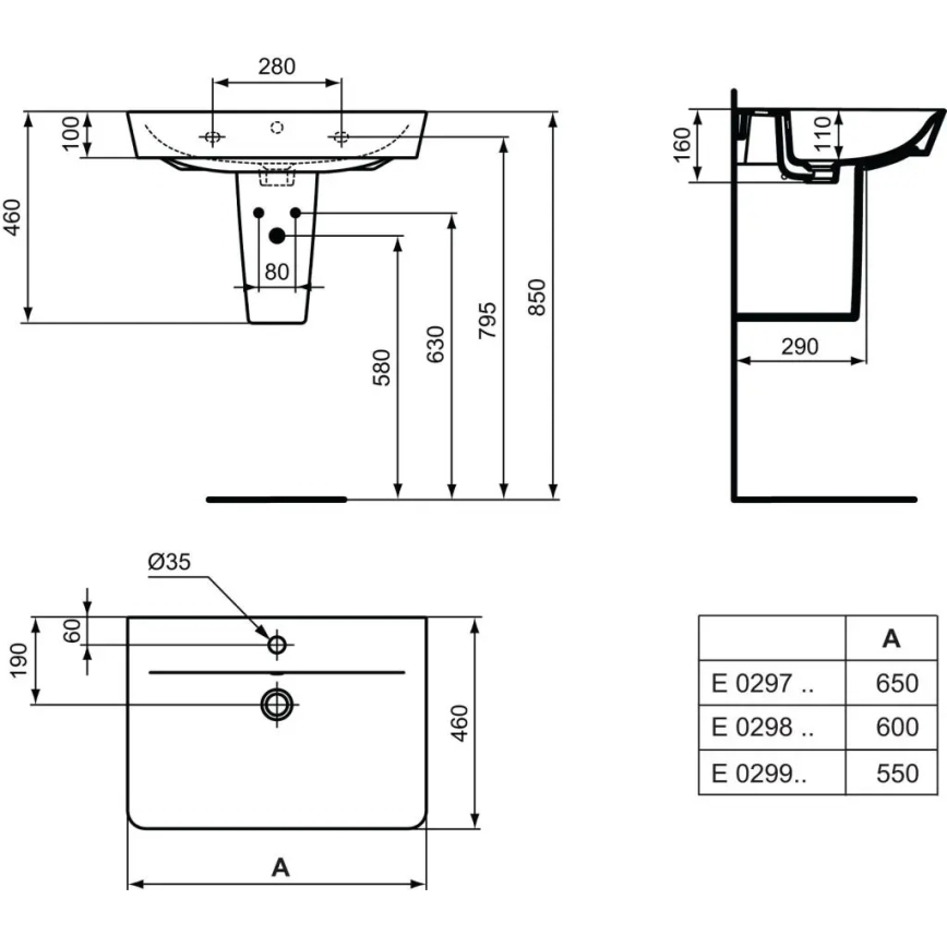 Ideal Standard E029801 - Viseći umivaonik CONNECT AIR 60x46 cm keramika/bela