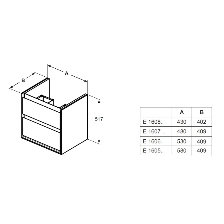 Ideal Standard E1606B2 - Kupatilski ormarić ispod umivaonika CONNECT AIR 53x40,9 cm beo