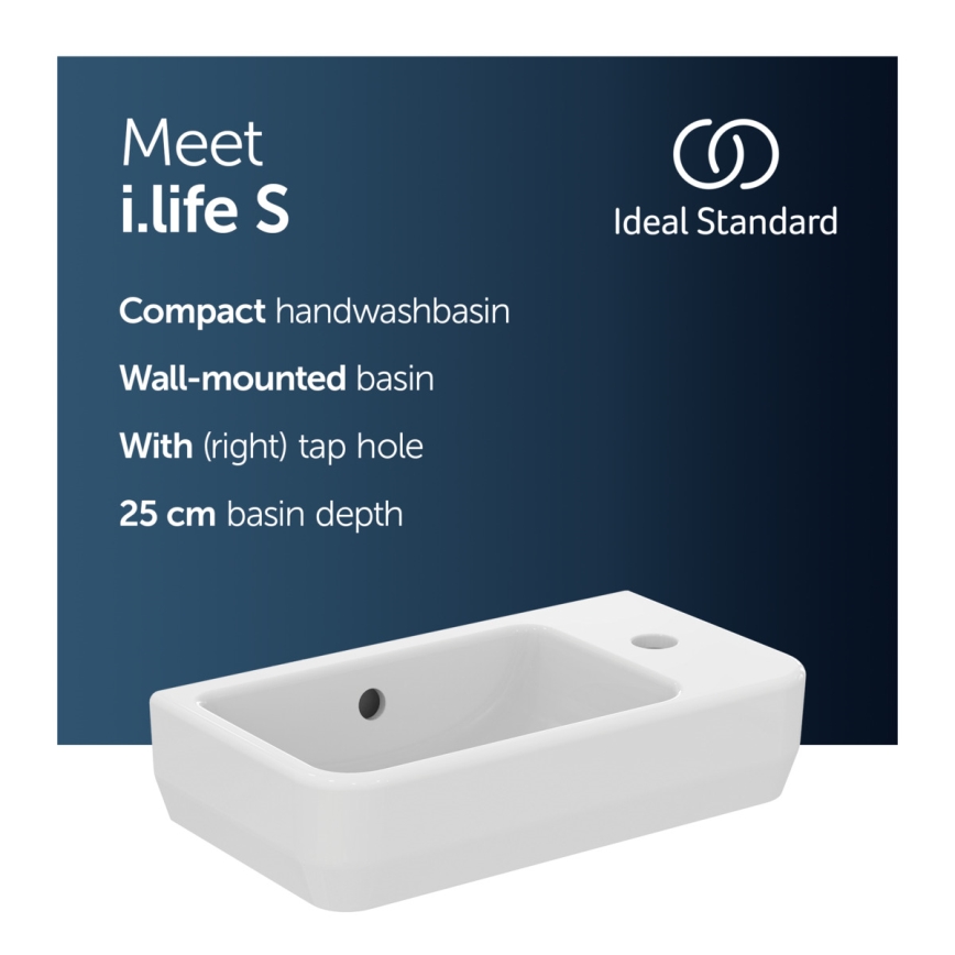 Ideal Standard T458601 -  Zidni umivaonik I.LIFE S 45x25 cm keramika/bela
