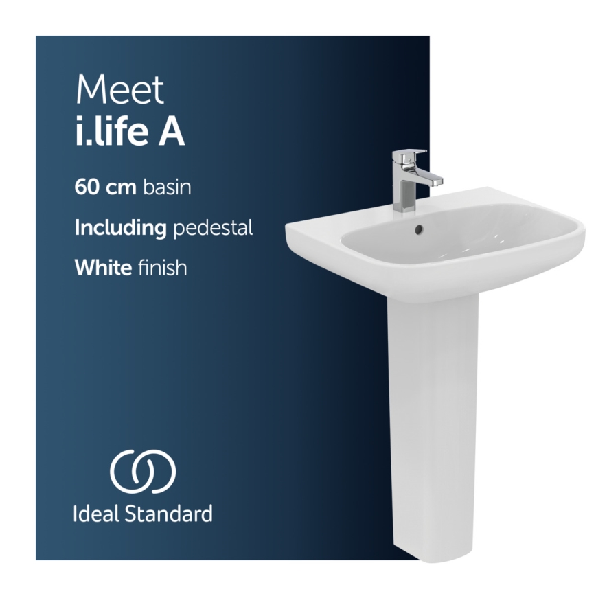 Ideal Standard T470501 - Zidni umivaonik I.LIFE A 60x48 cm keramika/bela