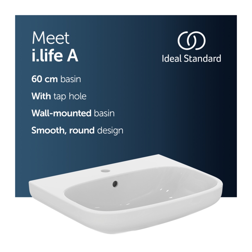 Ideal Standard T470501 - Zidni umivaonik I.LIFE A 60x48 cm keramika/bela