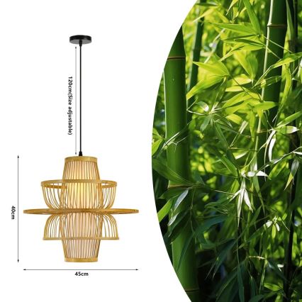 Luster na kablu PINCHOS 1xE27/40W/230V, prečnik 45 cm, bambus