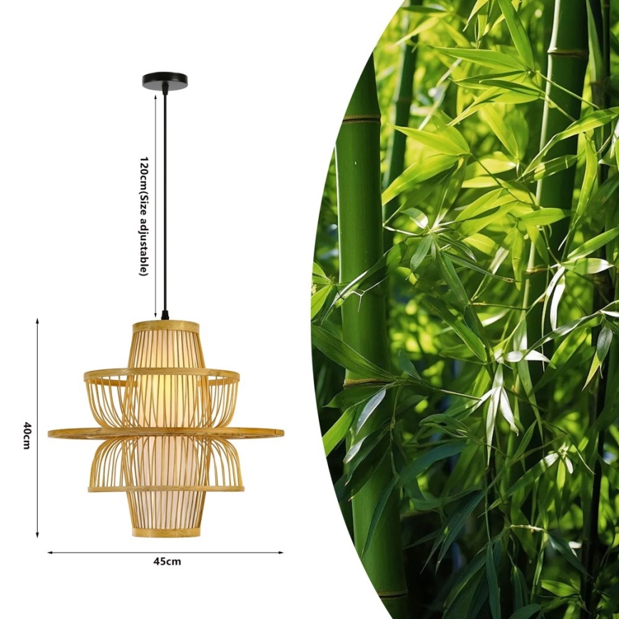 Luster na kablu PINCHOS 1xE27/40W/230V, prečnik 45 cm, bambus