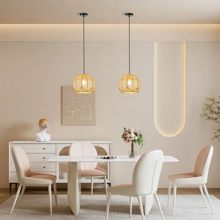 Luster na kablu PELO 1xE27/40W/230V, prečnika 30 cm, ratan