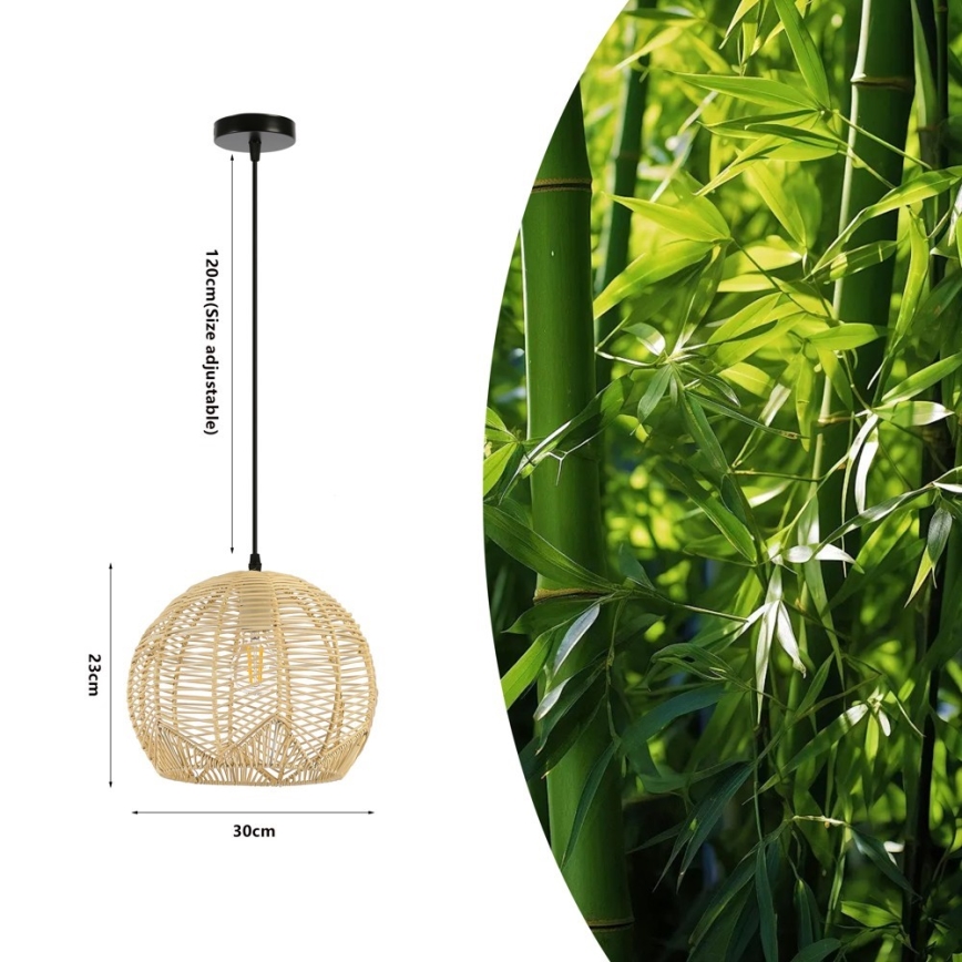 Luster na kablu PELO 1xE27/40W/230V, prečnika 30 cm, ratan