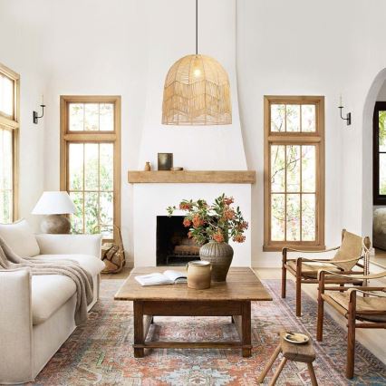 Luster na sajli PELO 1xE27/40W/230V, prečnik 50 cm, ratan