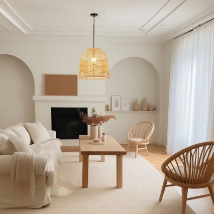 Luster na sajli PELO 1xE27/40W/230V, prečnik 50 cm, ratan