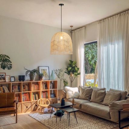 Luster na sajli PELO 1xE27/40W/230V, prečnik 50 cm, ratan