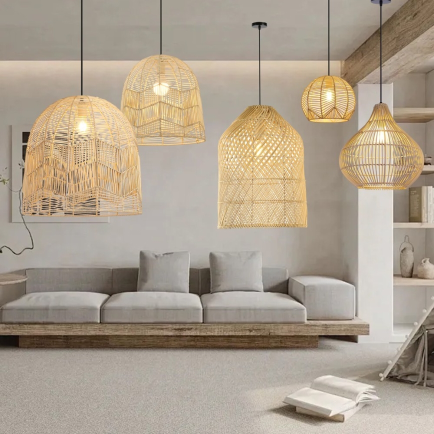 Luster na sajli PELO 1xE27/40W/230V, prečnik 50 cm, ratan