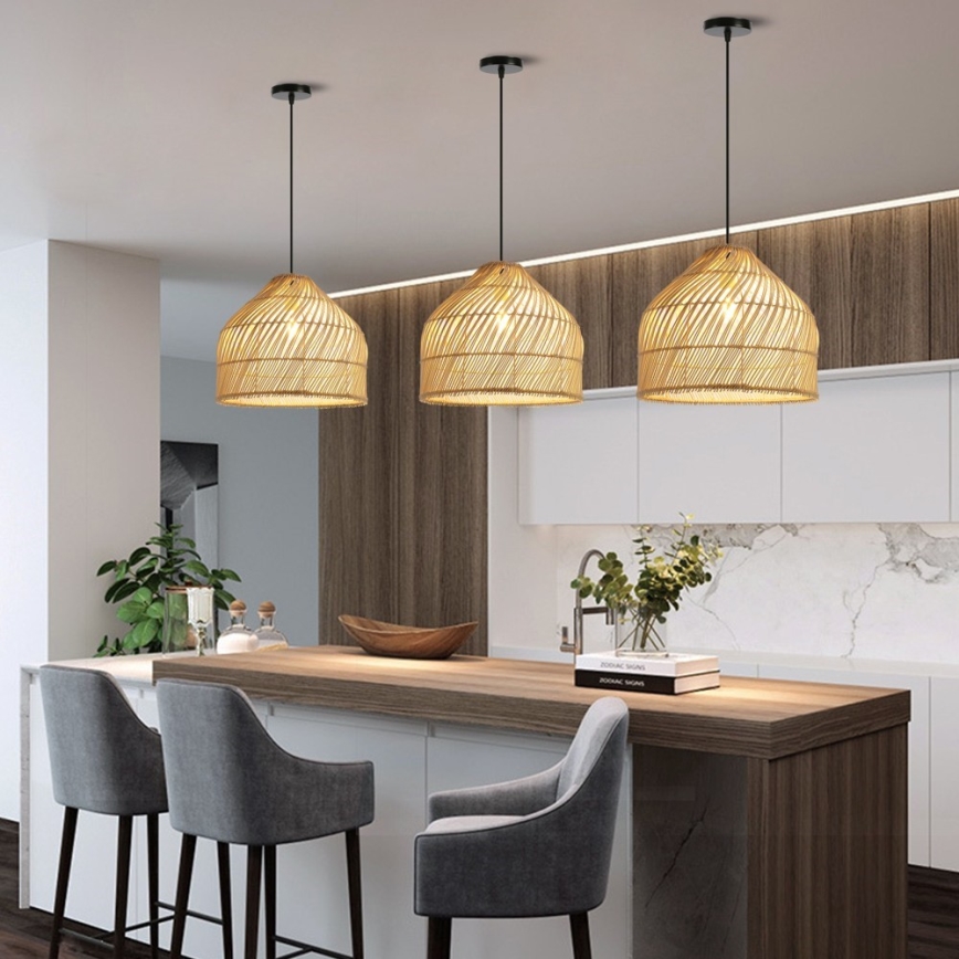 Luster na sajli PELO 1xE27/40W/230V, prečnik 40 cm, ratan