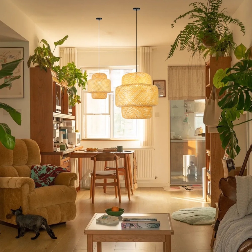 Viseći luster na kablu HILO 1xE27/40W/230V, prečnik 38 cm, bambus