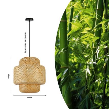 Viseći luster na kablu HILO 1xE27/40W/230V, prečnik 38 cm, bambus