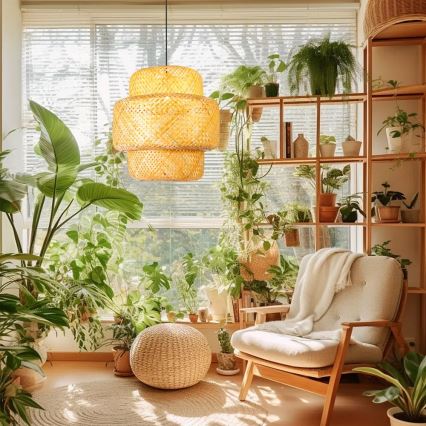 Luster na lanku HILO 1xE27/40W/230V prečnik 47 cm bambus