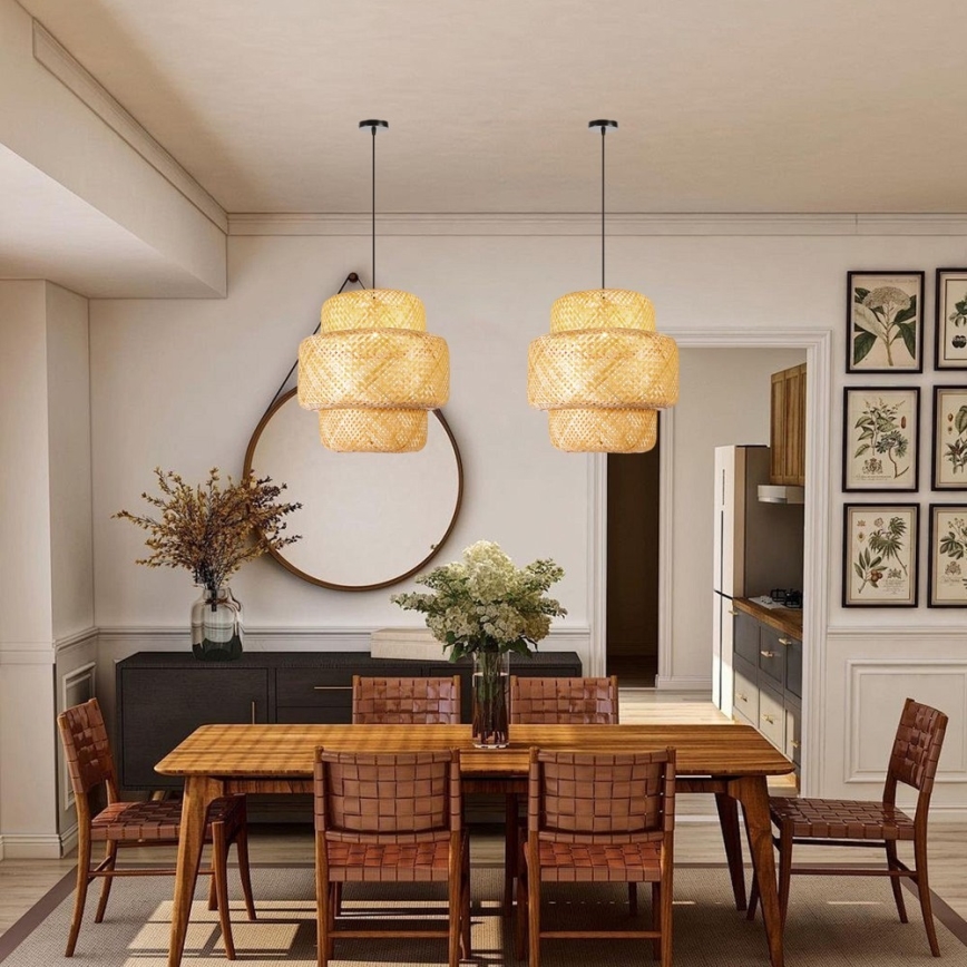 Luster na lanku HILO 1xE27/40W/230V prečnik 47 cm bambus