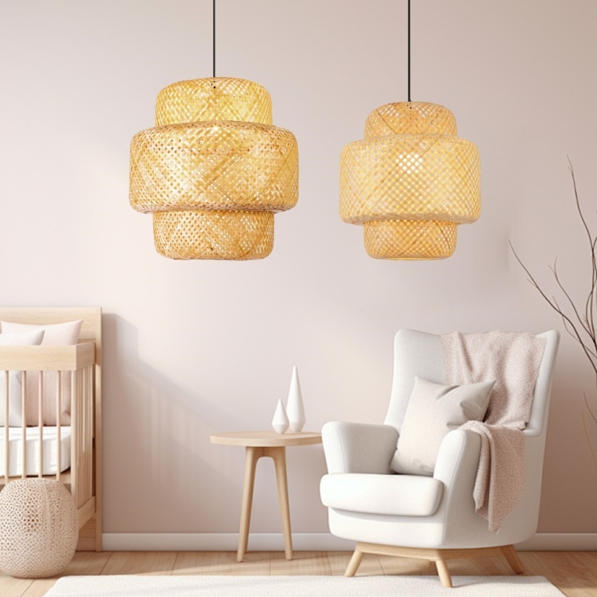 Luster na lanku HILO 1xE27/40W/230V prečnik 47 cm bambus