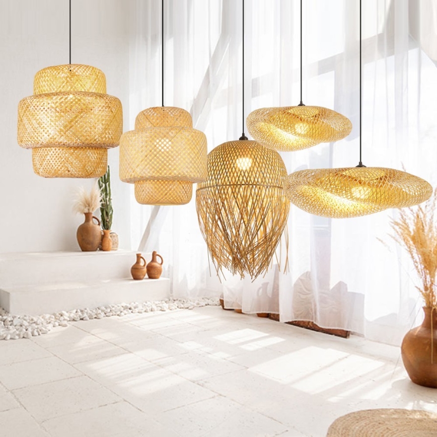 Luster na lanku HILO 1xE27/40W/230V prečnik 47 cm bambus