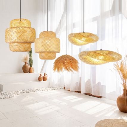 Luster na lanku HILO 1xE27/40W/230V prečnik 47 cm bambus