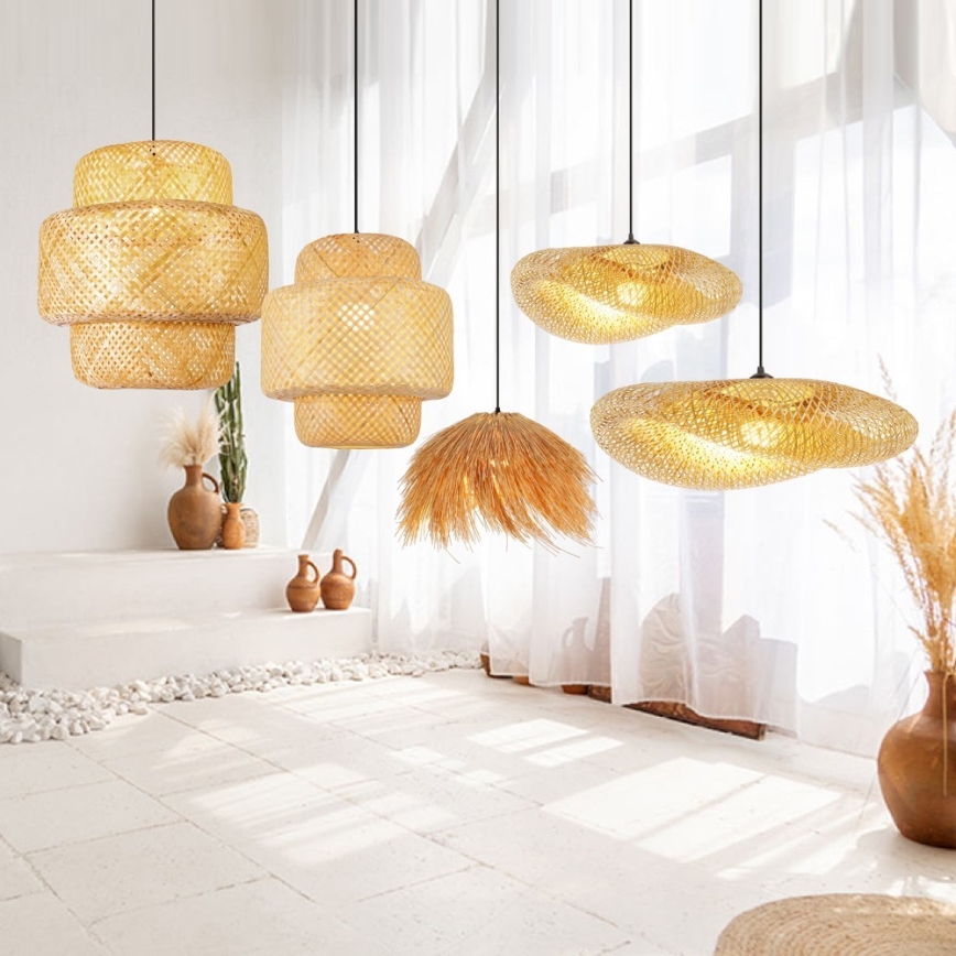 Luster na lanku HILO 1xE27/40W/230V prečnik 47 cm bambus