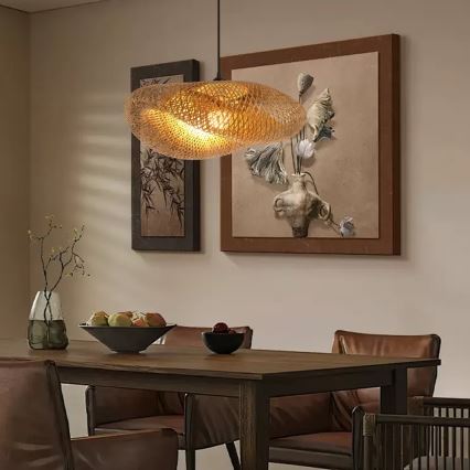 Luster na sajli HILO 1xE27/40W/230V, prečnik 60 cm, bambus