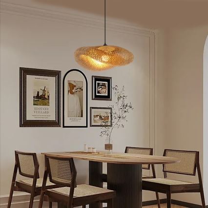 Luster na sajli HILO 1xE27/40W/230V, prečnik 60 cm, bambus