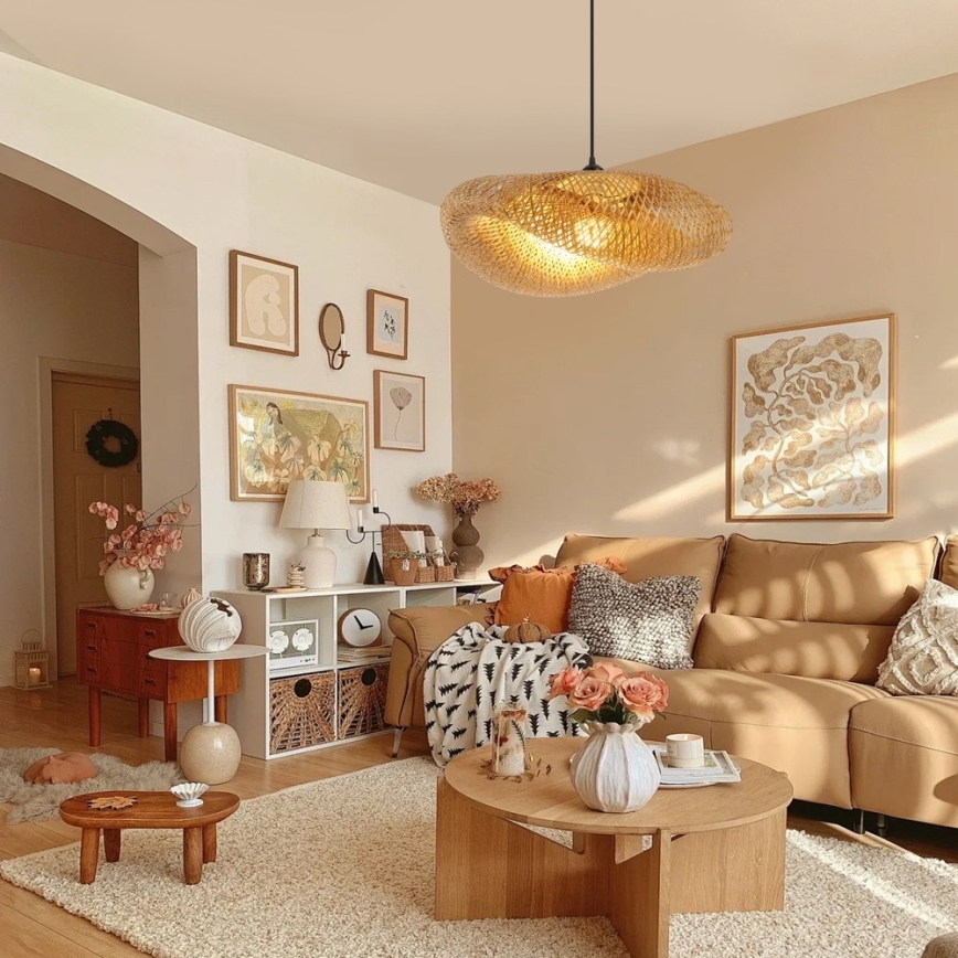 Luster na sajli HILO 1xE27/40W/230V, prečnik 60 cm, bambus