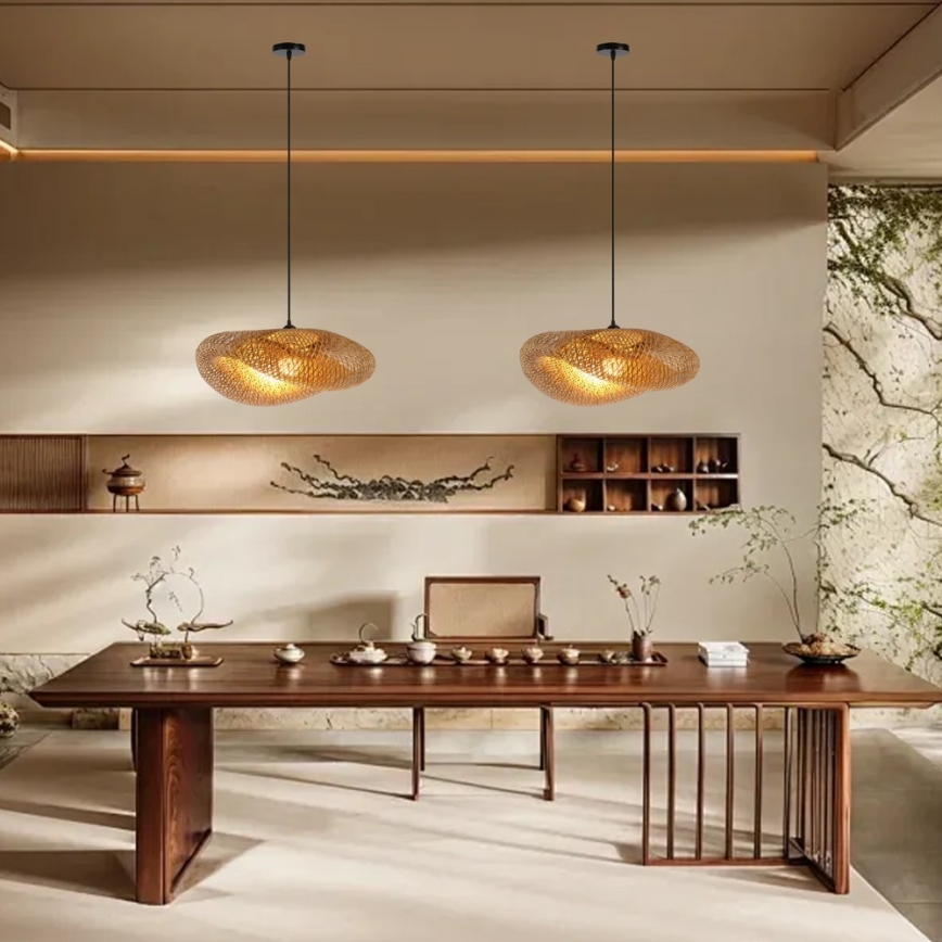 Luster na sajli HILO 1xE27/40W/230V, prečnik 60 cm, bambus