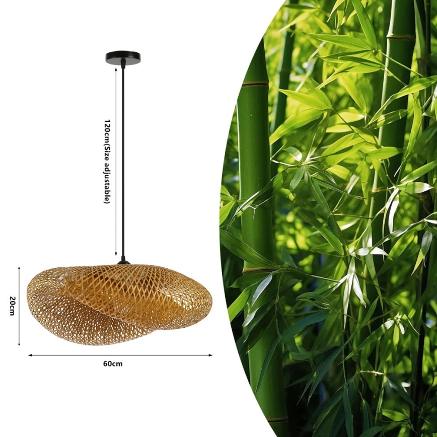 Luster na sajli HILO 1xE27/40W/230V, prečnik 60 cm, bambus