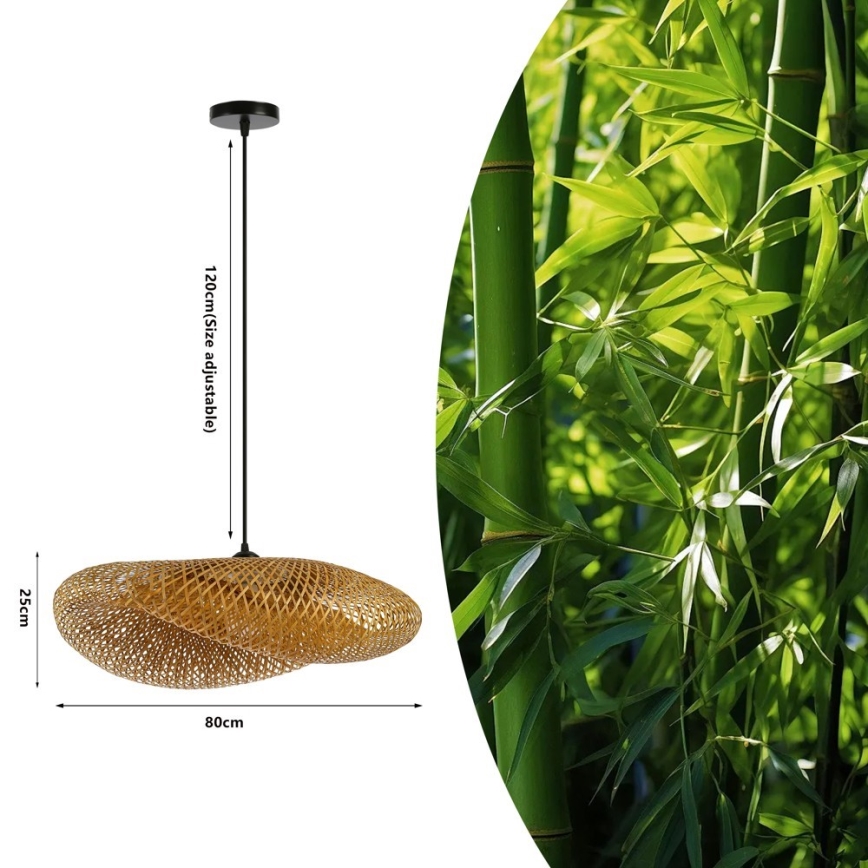 Luster na sajli HILO 1xE27/40W/230V prečnika 80 cm bambus