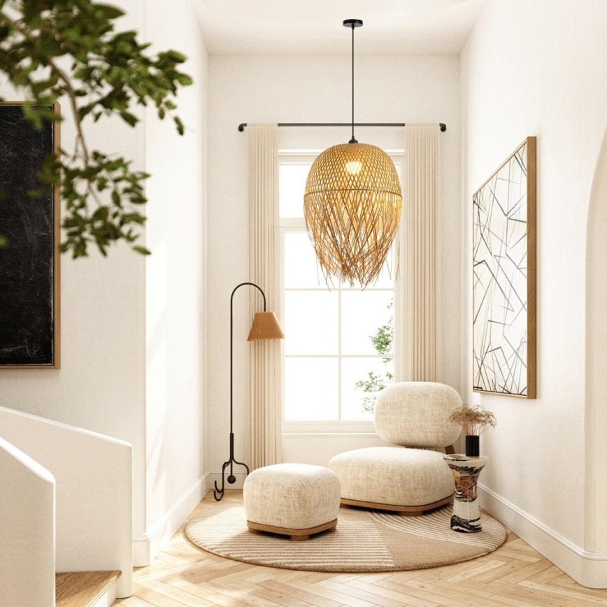 Luster na sajli HILO 1xE27/40W/230V, prečnik 45 cm, bambus