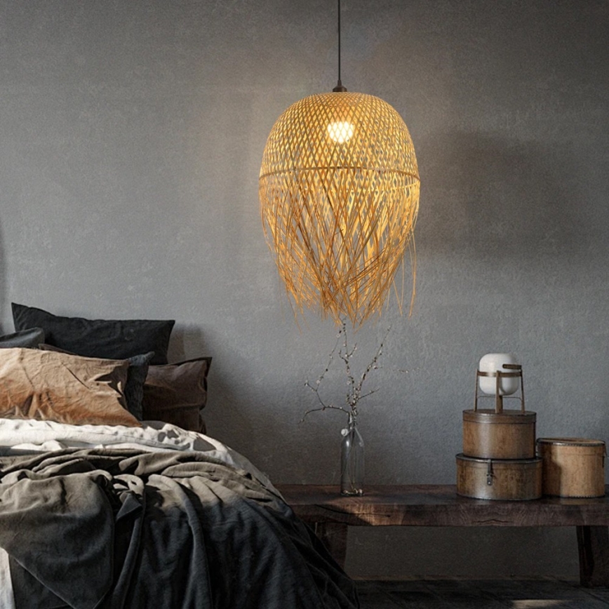 Luster na sajli HILO 1xE27/40W/230V, prečnik 45 cm, bambus