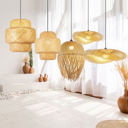 Luster na sajli HILO 1xE27/40W/230V, prečnik 45 cm, bambus