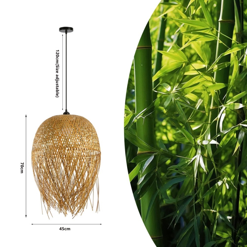 Luster na sajli HILO 1xE27/40W/230V, prečnik 45 cm, bambus