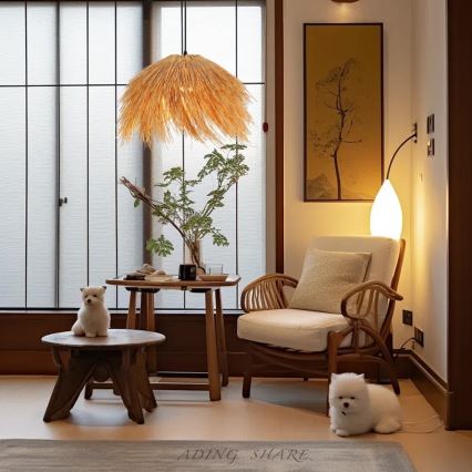 Luster na sajli NATURALEZA 1xE27/40W/230V prečnik 55 cm ratan