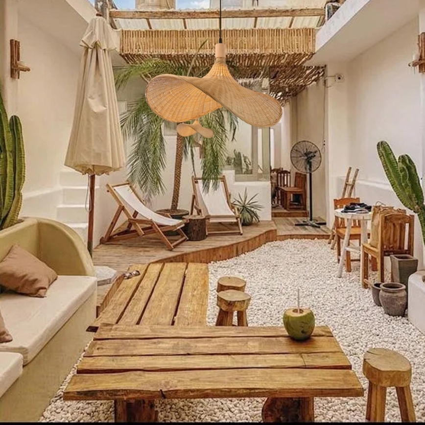 Immax 08289L - Luster na sajli SOMBRERO 1xE27/40W/230V prečnik 70 cm ratan